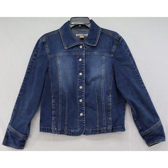 Vintage AMI Denim Jacket Women Size Medium Blue Trucker Cowgirl Western - Picture 1 of 9